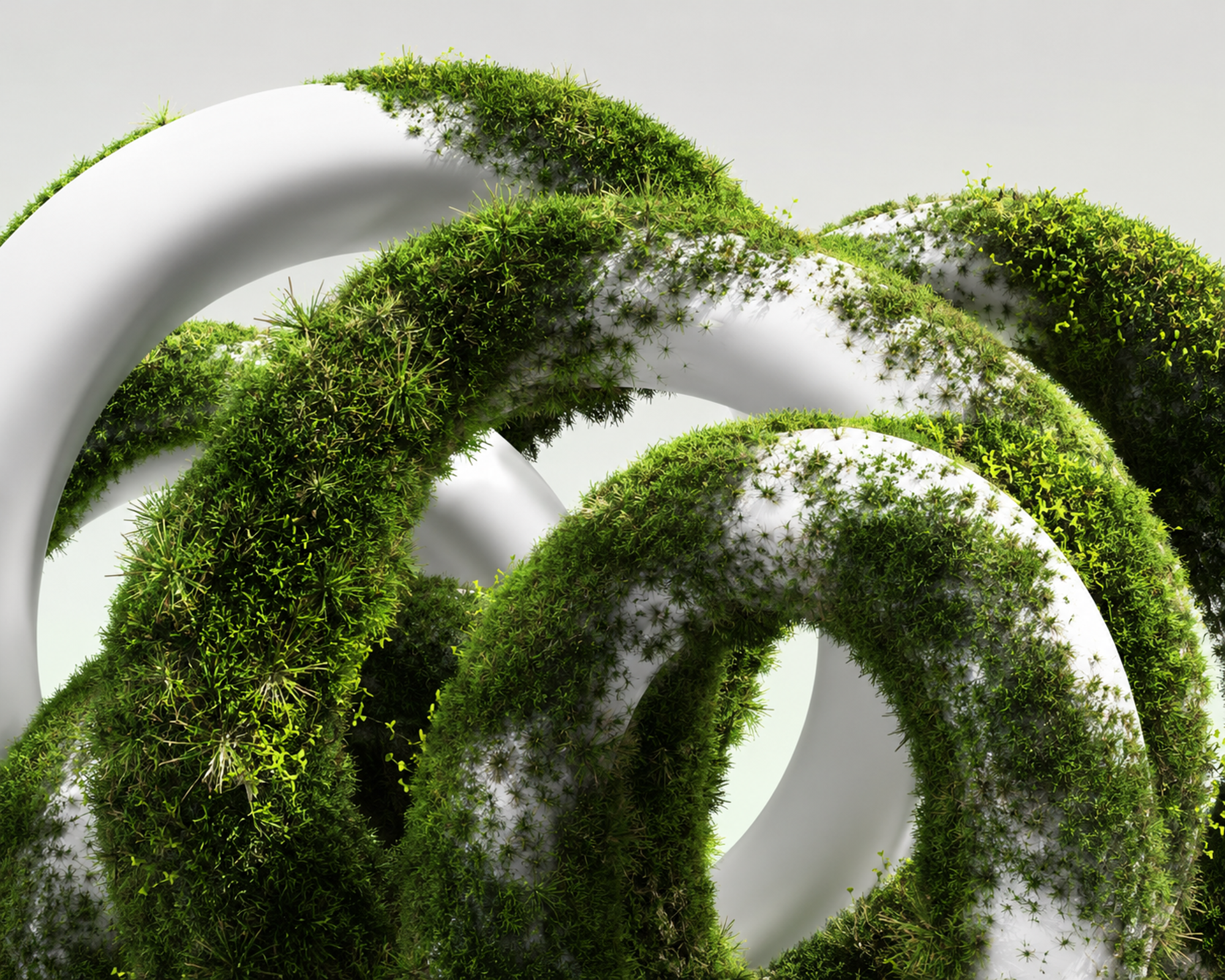 Group of green grass rings sitting on top of each other