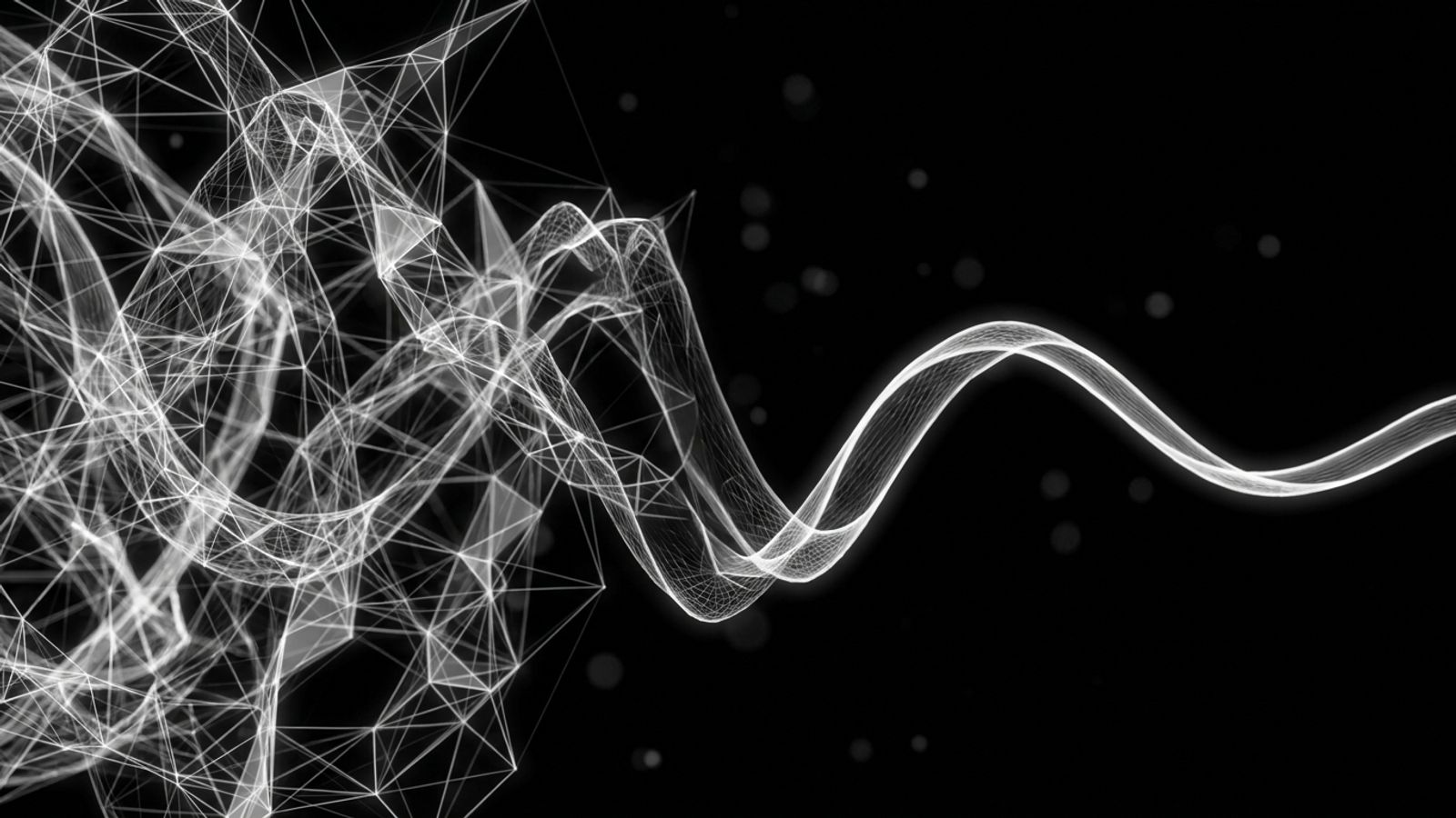 Wire tangle resolving into one smooth ribbon — Auviel Mesh cover