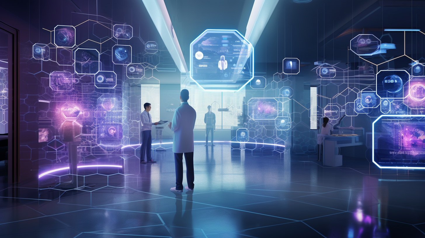 Healthcare system architecture connecting patient portals, EHR integrations, and secure data workflows