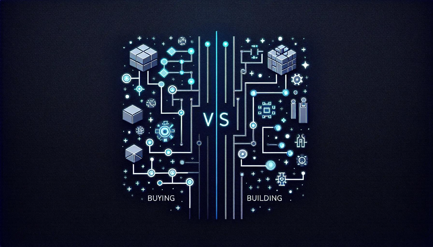 Decision tree helping businesses choose between off-the-shelf AI tools and custom-built solutions