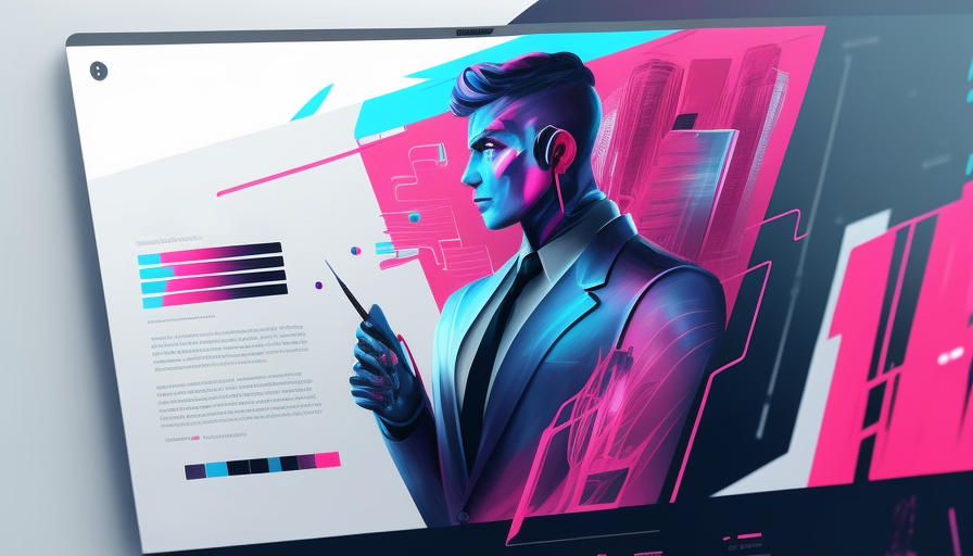 Color palette swatches arranged alongside B2B website wireframes showing contrast ratios and brand color applications