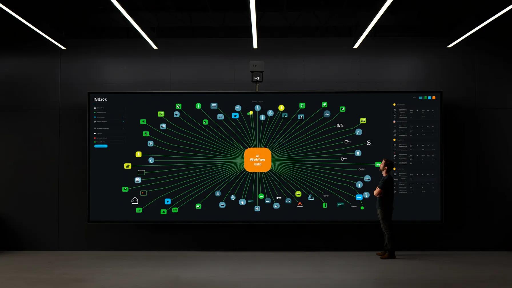Integration diagram connecting AI orchestration layer to Slack, Jira, Salesforce, and Contentful