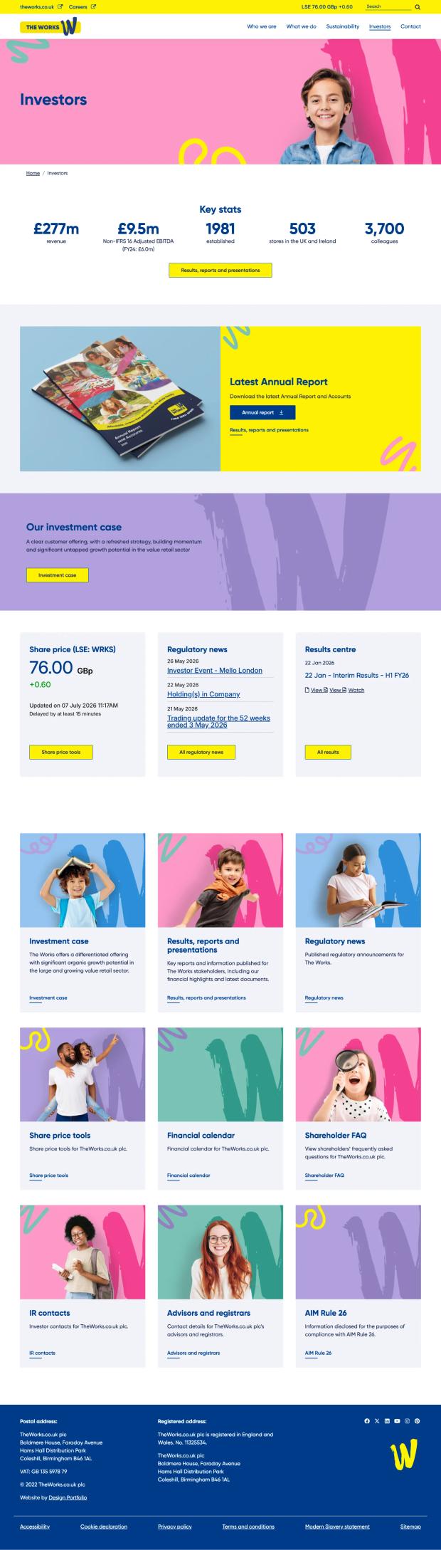Screenshot of the website's Investor page