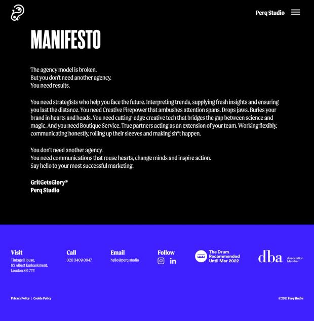 Screenshot of the websites's manifesto page