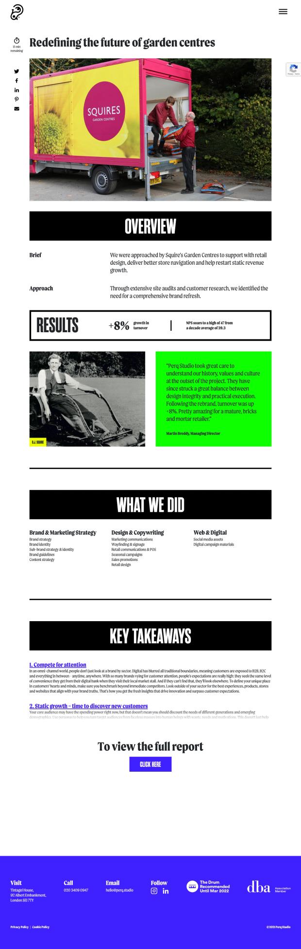 Screenshot of the websites's case study page for Squires