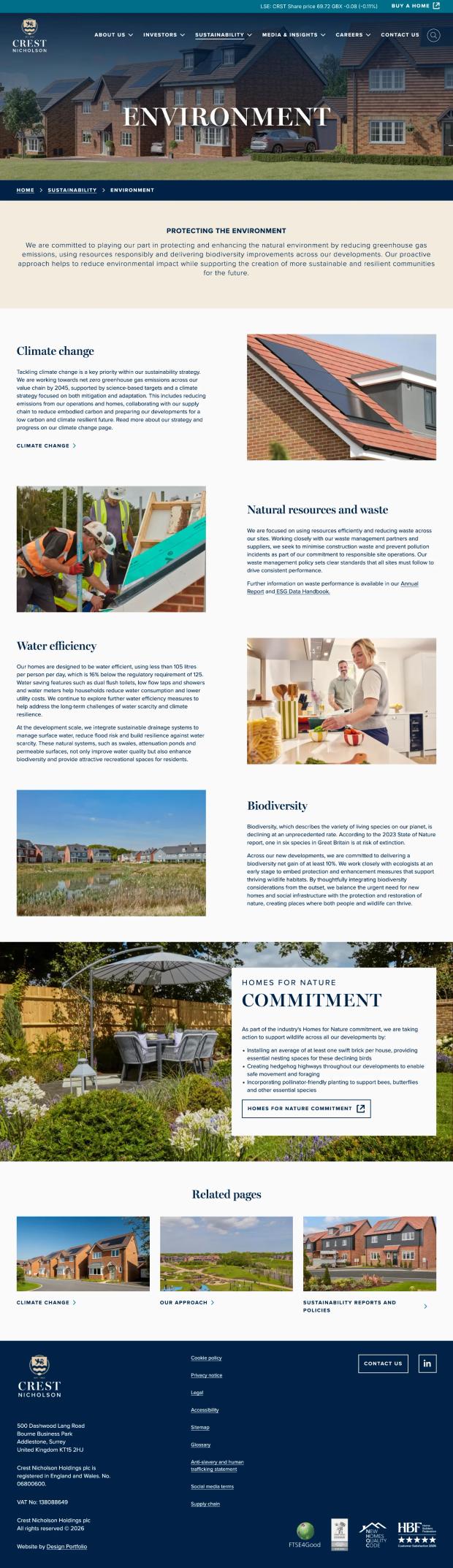 Screenshot of the website's environment page