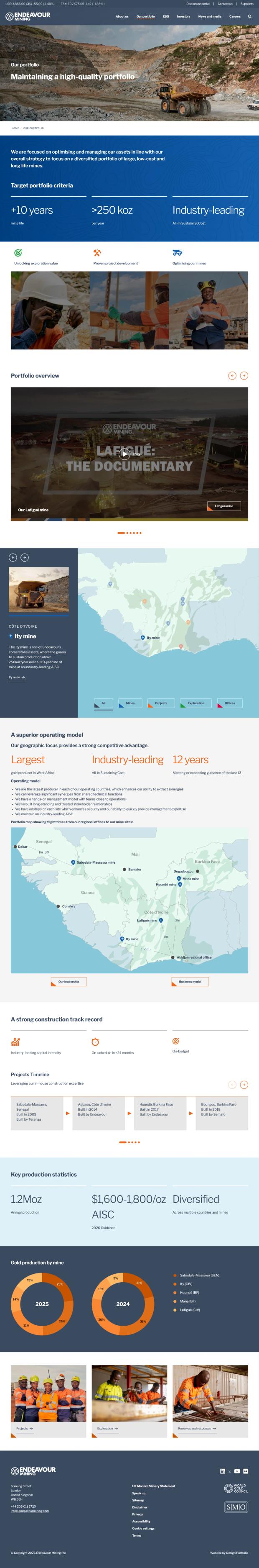 Screenshot of the website's portfolio page