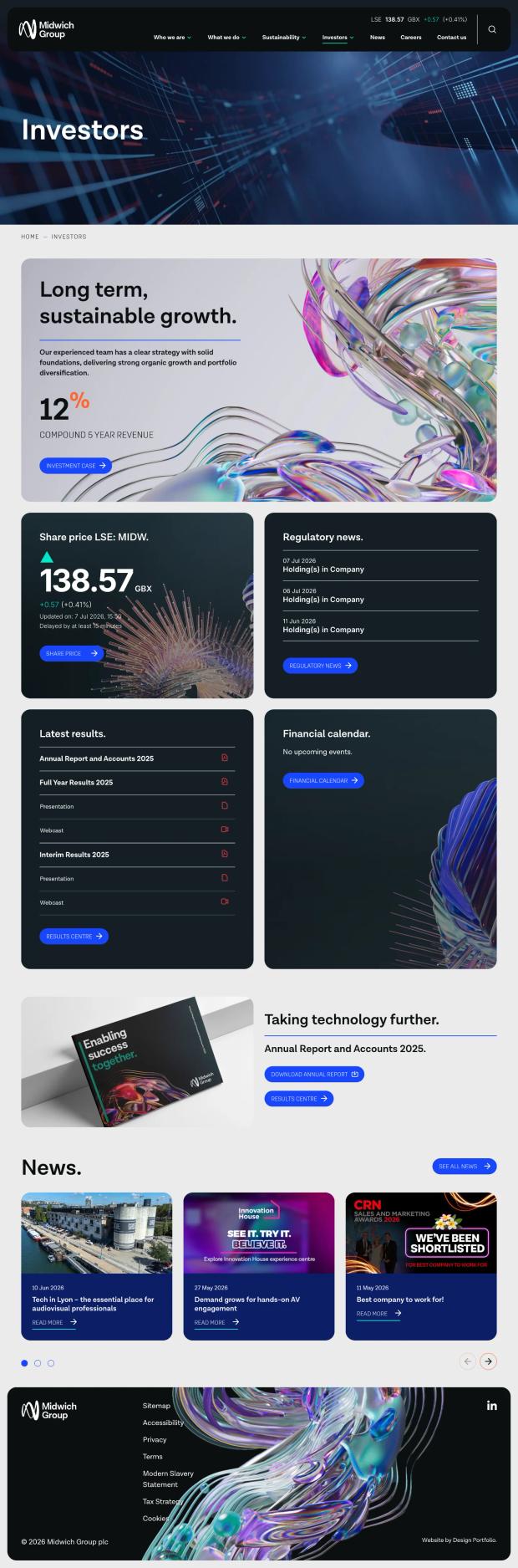 Screenshot of the website's investors page