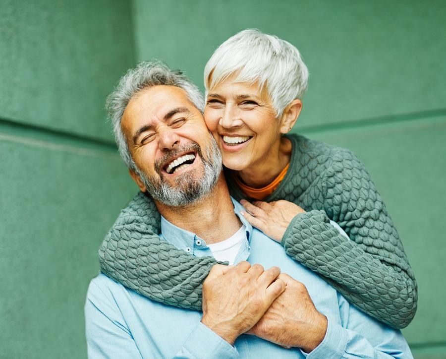 senior couple happy together smiling great teeth restorative dentistry San Jose