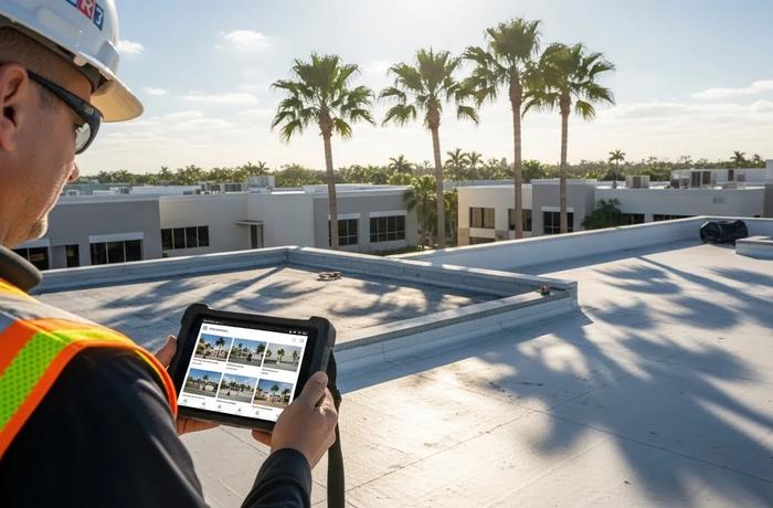 Commercial project documentation on a South Florida commercial building, including photos and digital reports.