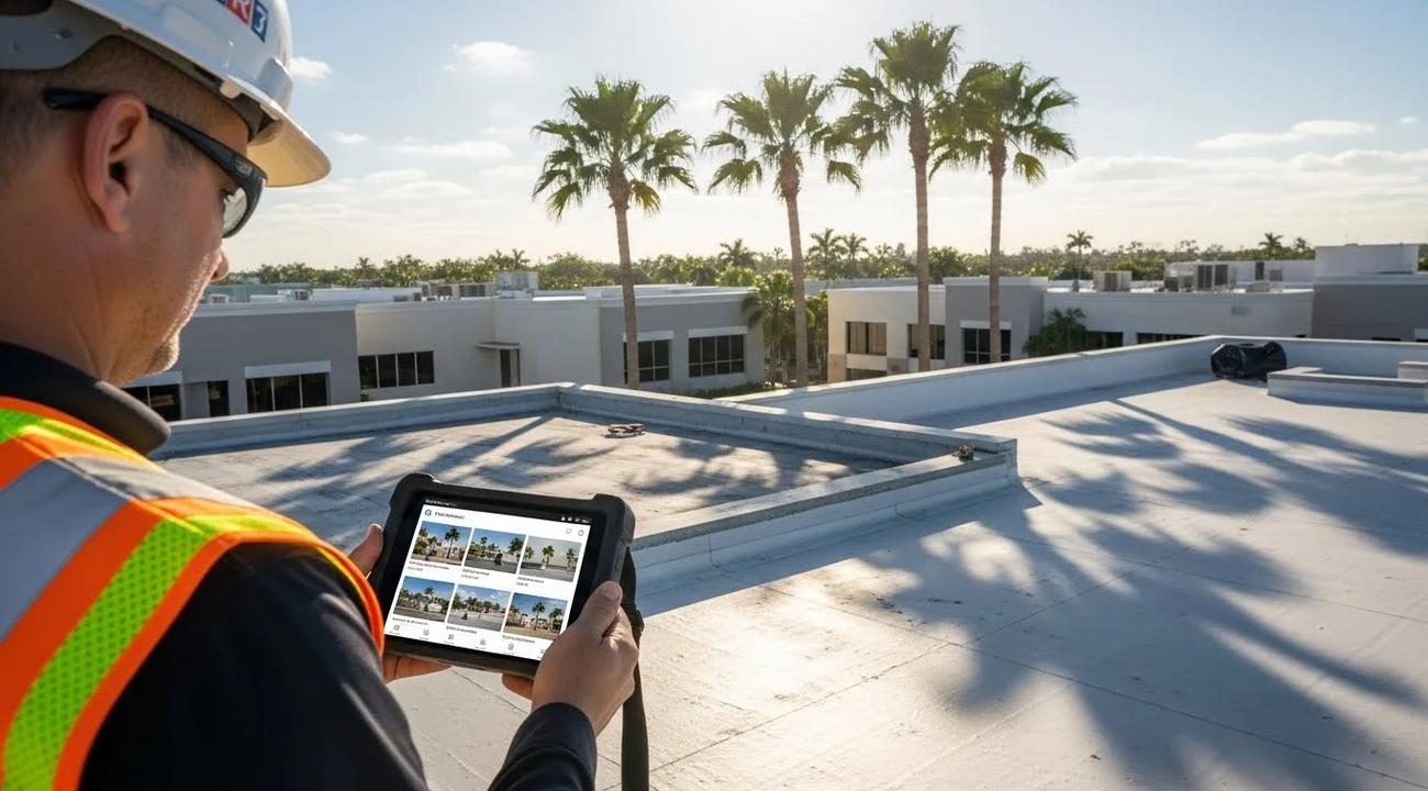 Commercial project documentation on a South Florida commercial building, including photos and digital reports.