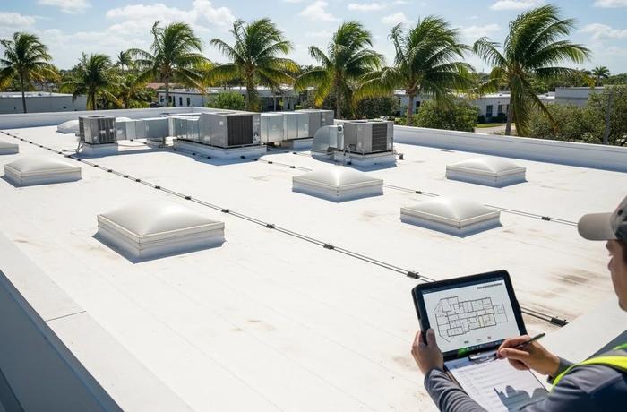 Commercial roof asset management inspection on a South Florida commercial building.