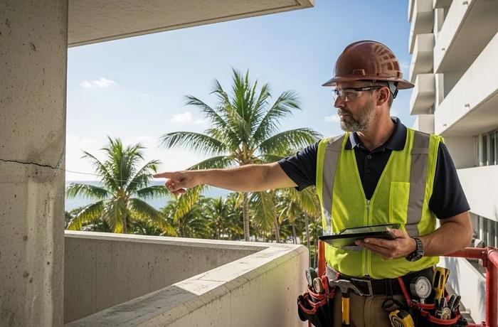 Structural inspection for SB 154 compliance on a South Florida commercial building.