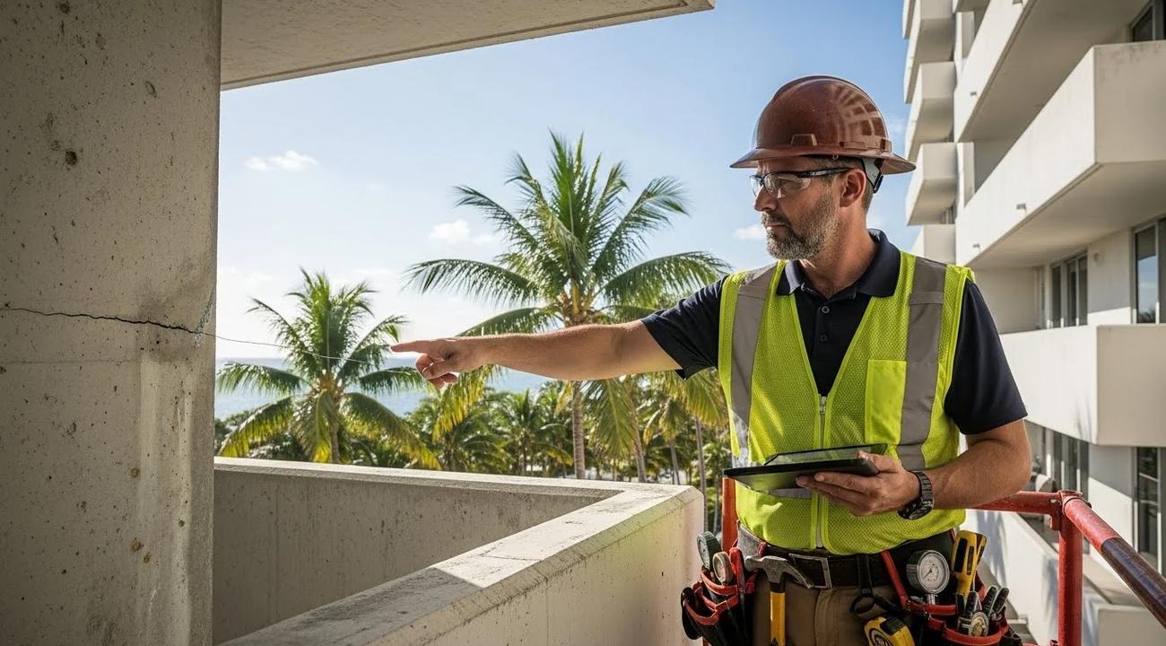 Structural inspection for SB 154 compliance on a South Florida commercial building.