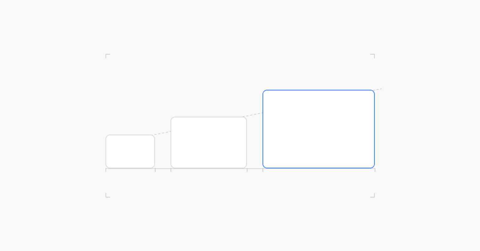 Abstrakte helle Grafik mit drei Rechtecken in zunehmender Größe, das größte in Blau umrandet