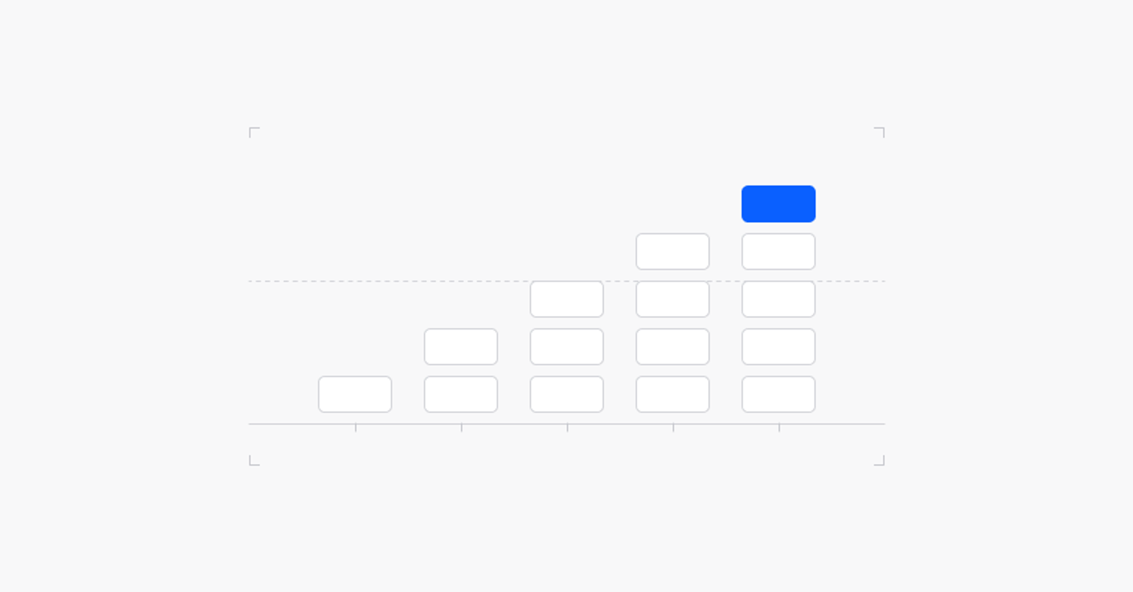 Abstrakte helle Grafik mit einer Säule aus gestapelten Blöcken unterschiedlicher Höhe, ein Block in Blau