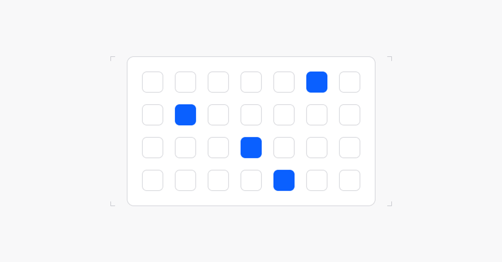 Abstrakte helle Grafik mit einem blauen Quadrat, das sich in kleinere Quadrate auflöst