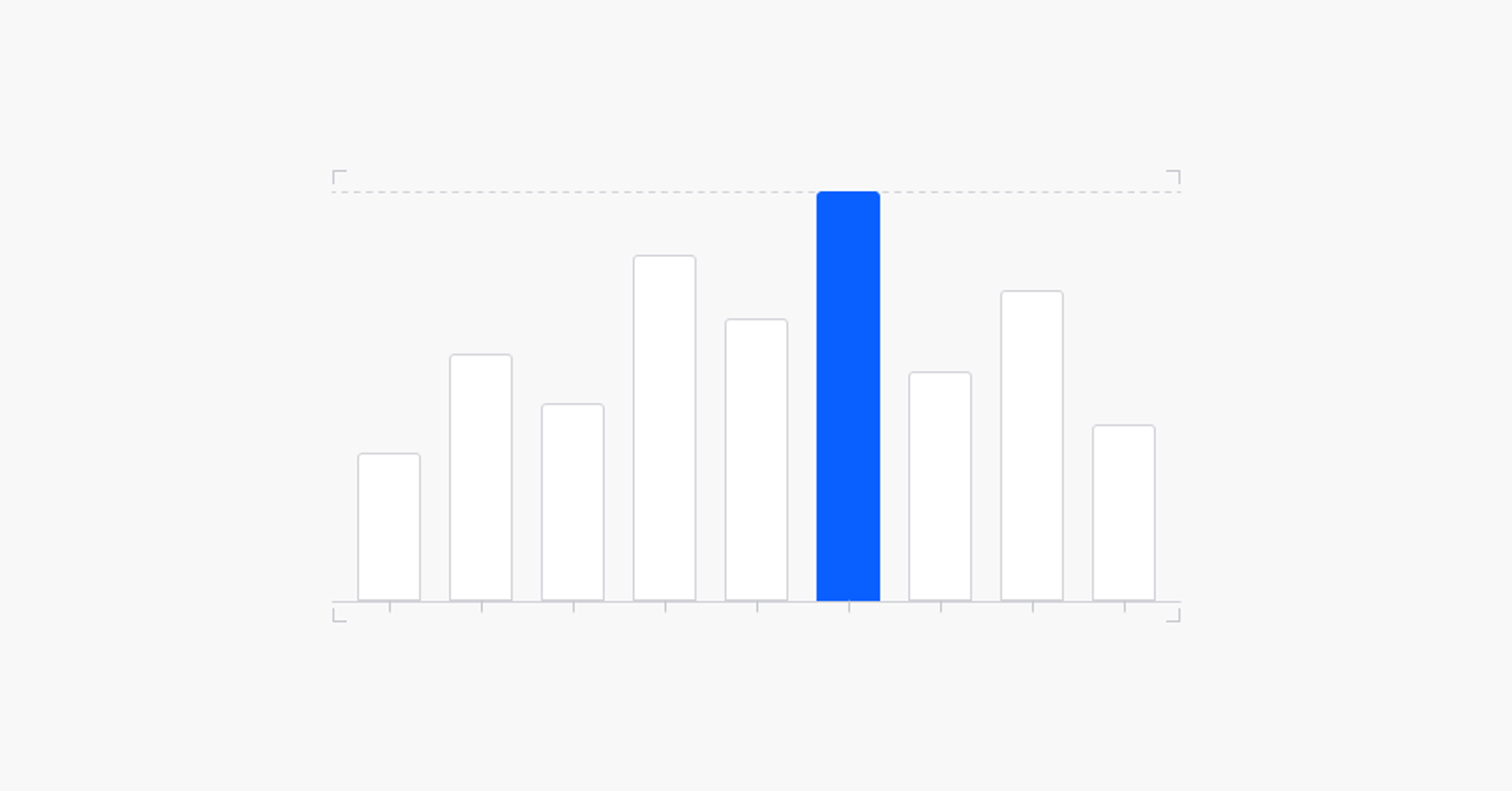 Abstract light graphic with a row of grey vertical bars of varying height and one blue bar