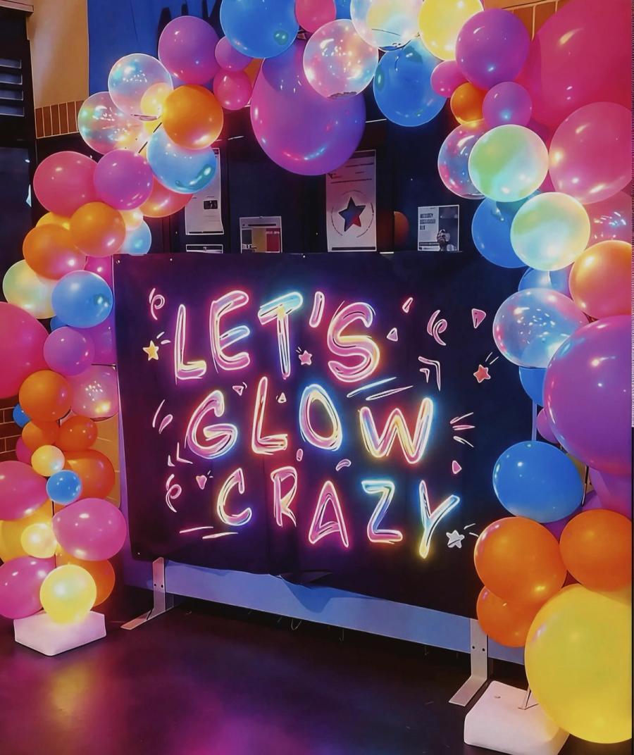 A partition board showing the words "Let's glow crazy"