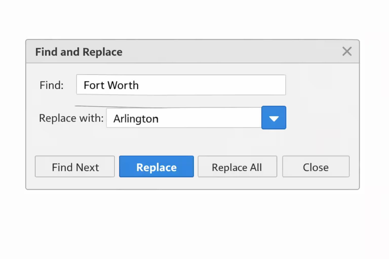 find and replace search box