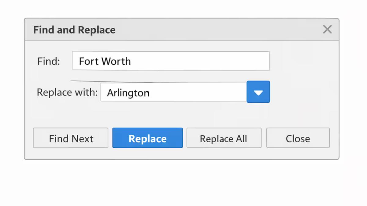 find and replace search box