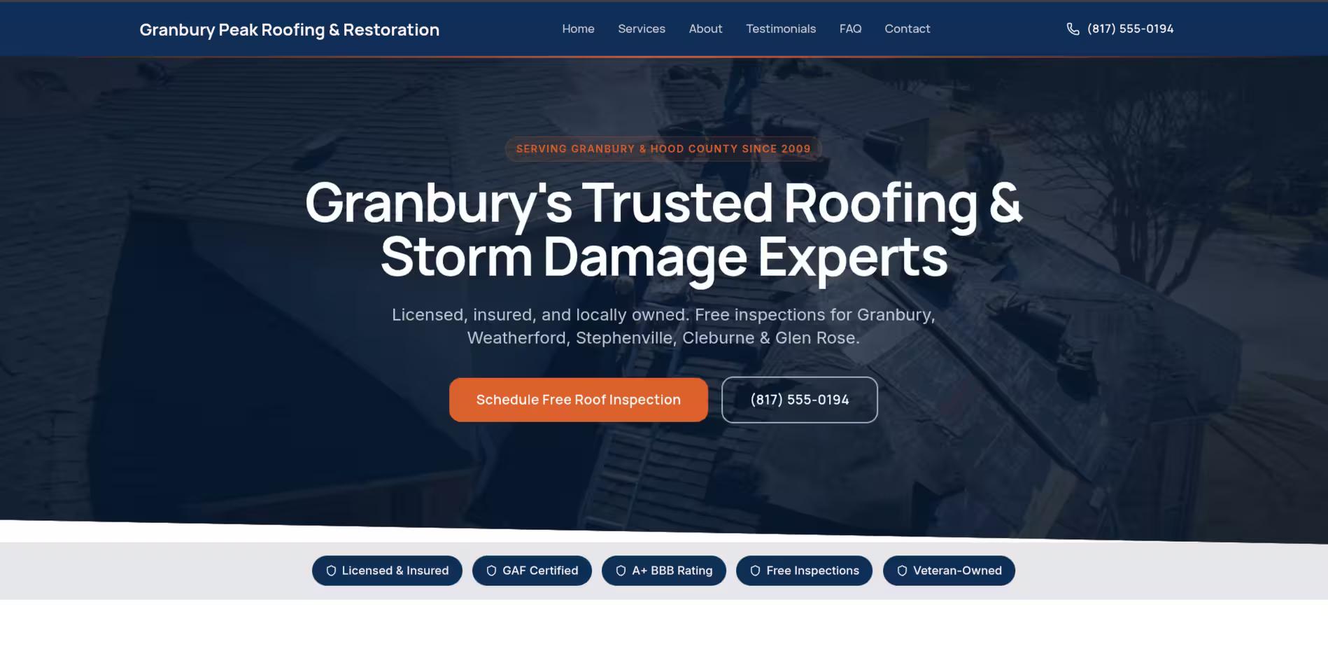 granbury roofing demo website