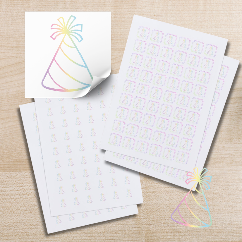 Etiquetas de cumpleaños con forma de gorrito de fiesta para personalizar agendas