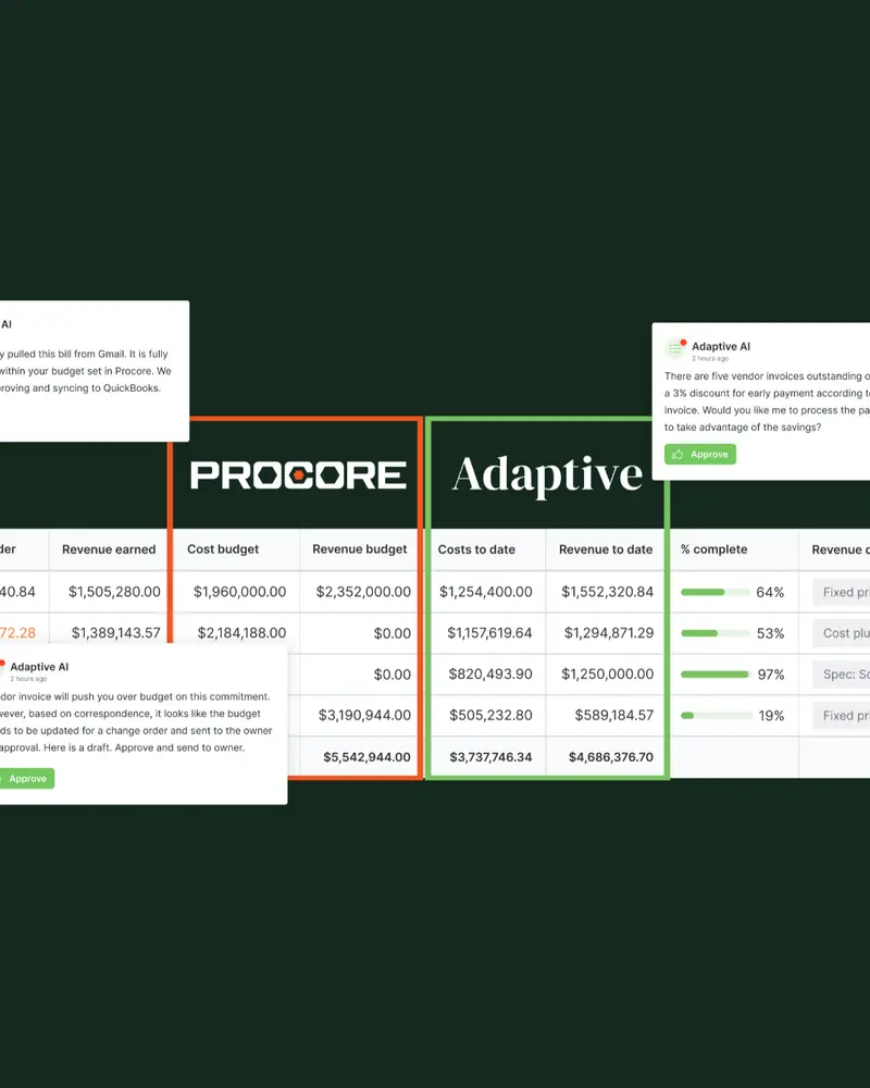 Adaptive Announces Procore Integration to Bring AI-Native Project Financials to Construction CFOs and Controllers