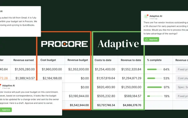 Adaptive Announces Procore Integration to Bring AI-Native Project Financials to Construction CFOs and Controllers