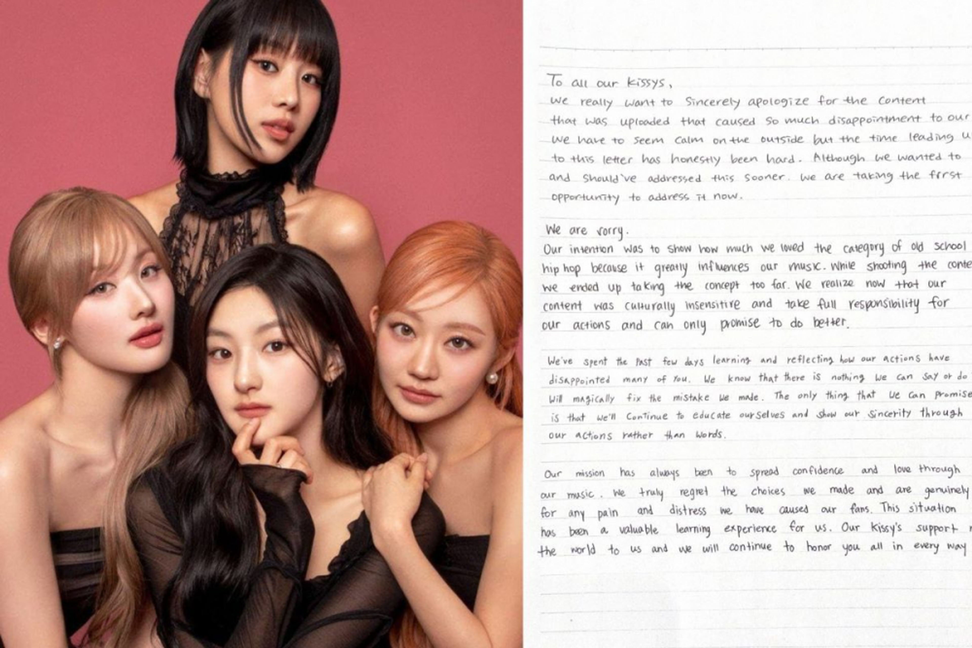 KISS OF LIFE posts a second, handwritten apology from all four members, following their cultural appropriation controversy