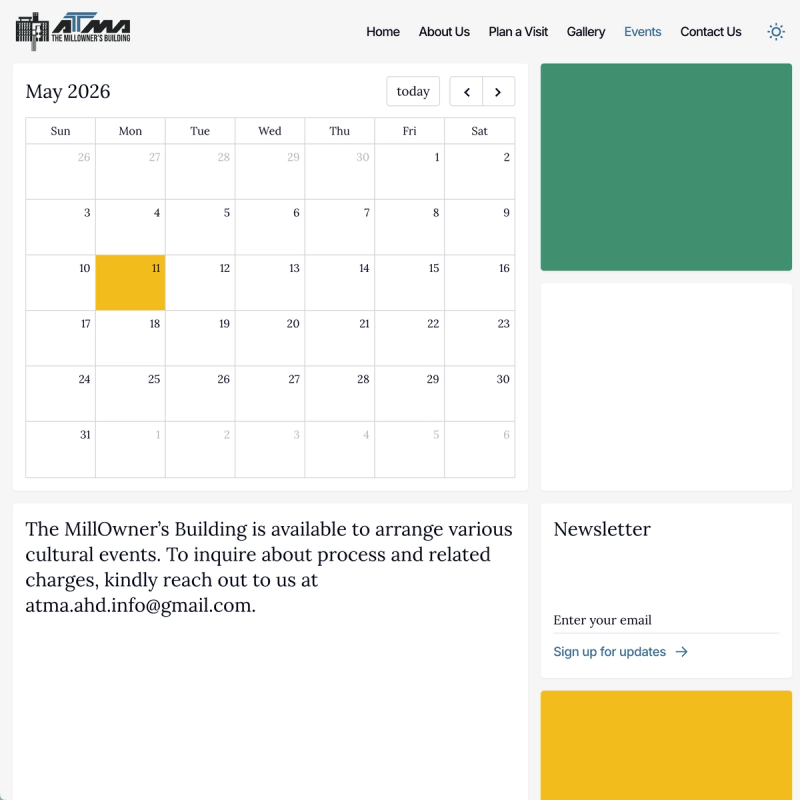 The Events page showing a calendar with an event on it