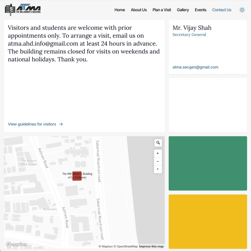 Contact page of the ATMA website showing the map