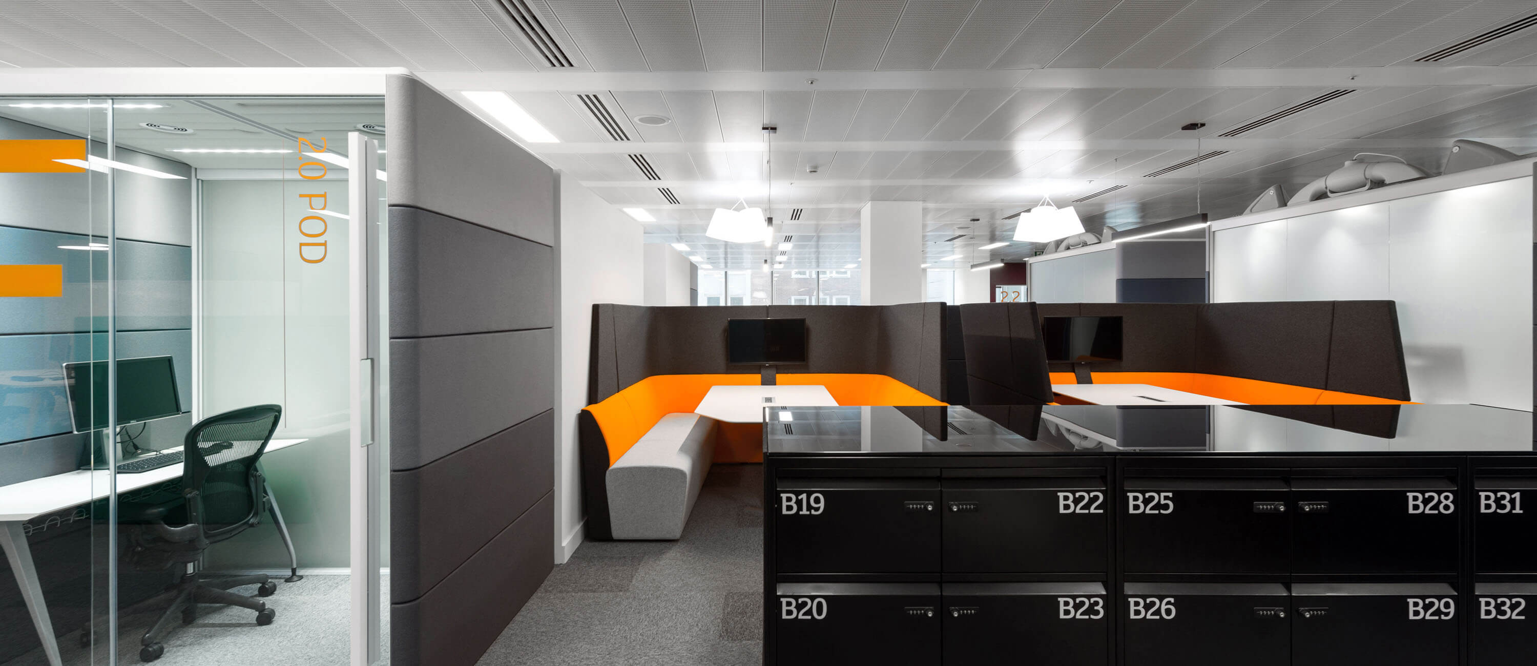 View of productive office spaces, allowing for hot desking and integration among employees.