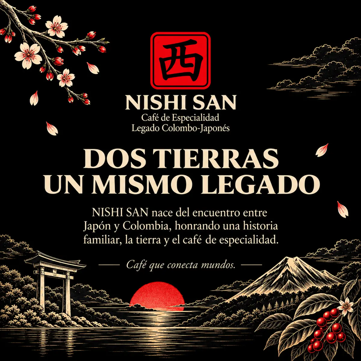 Mapa ilustrado conectando Japón y Colombia con la maqueta de Finca Bethel