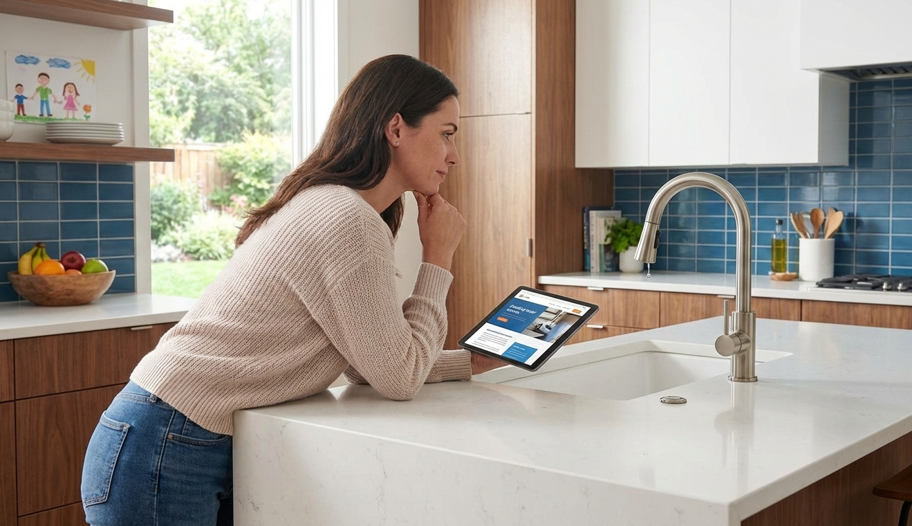 woman deciding what to do about her plumbing situation