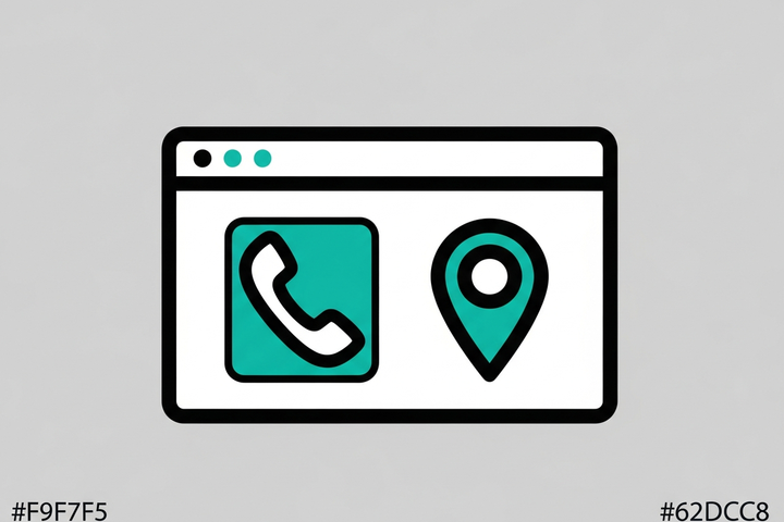 Flat illustration of a browser window showing a homepage with a phone icon and location pin, representing homepage SEO for local businesses