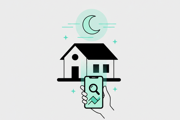 Illustration of a house at night with an emergency phone search