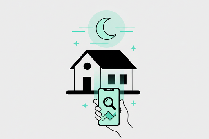 Illustration of a house at night with an emergency phone search