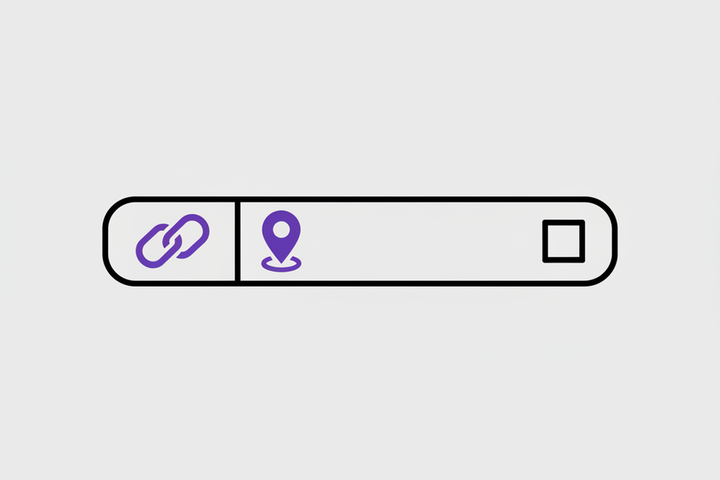 Illustration of a browser URL bar with a map pin icon
