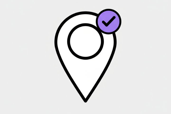 Flat illustration of a Google map pin with checkmark badge representing a verified business profile