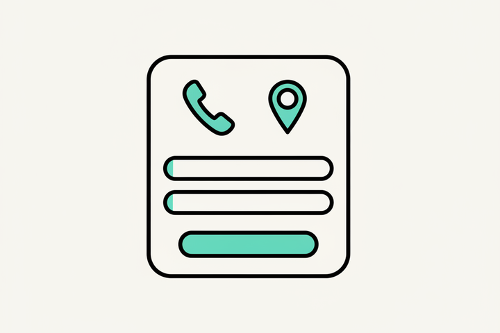 Illustration of a website contact page with phone and map pin