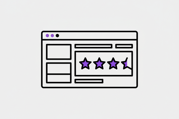 Illustration of a service page template wireframe with star rating