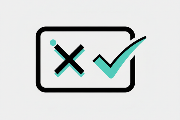 Illustration of a business profile card with rejection and approval icons