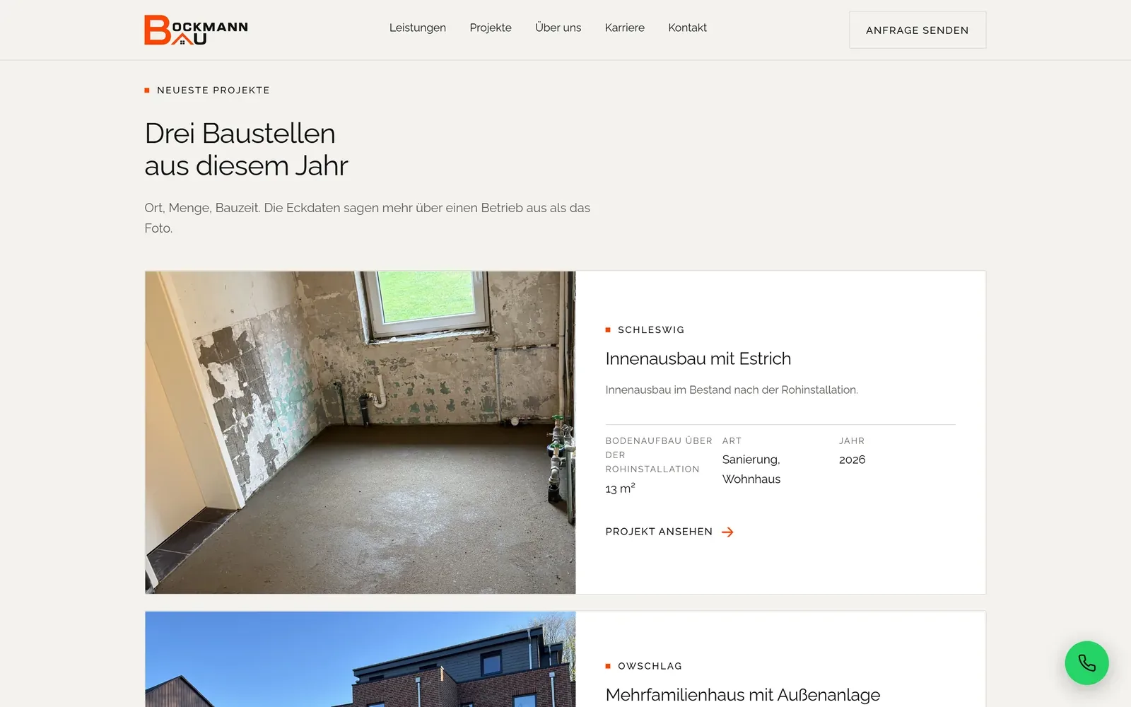 Baustellen aus diesem Jahr, gepflegt im Redaktionssystem.