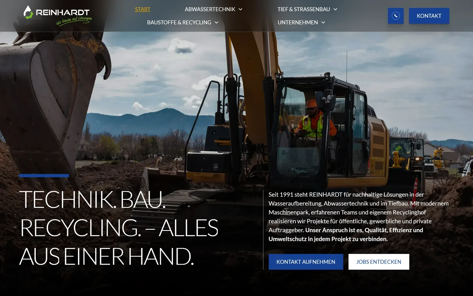 Die Startseite, geordnet nach drei Bereichen.