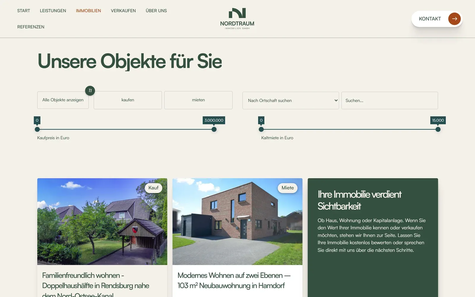 Alle Objekte, jedes mit eigener Objektseite.
