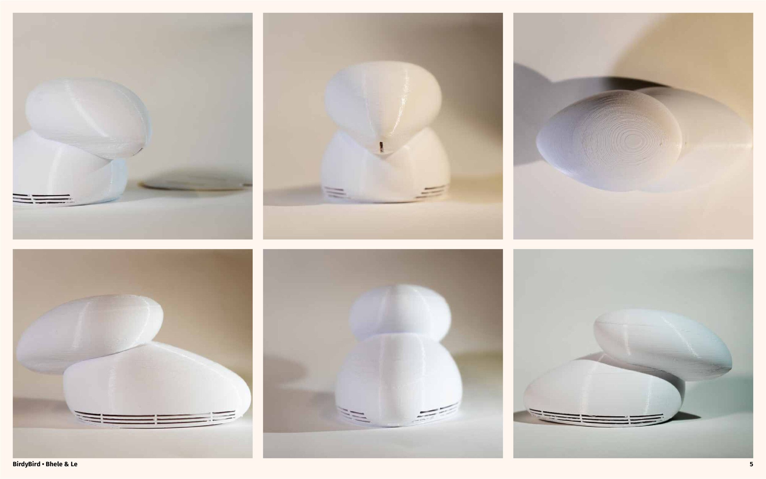 The 3D printed BirdyBird shell, a white and curvy plastic shell that resembles an abstract bird. The 3D printed BirdyBird shell, a white and curvy plastic shell that resembles an abstract bird.