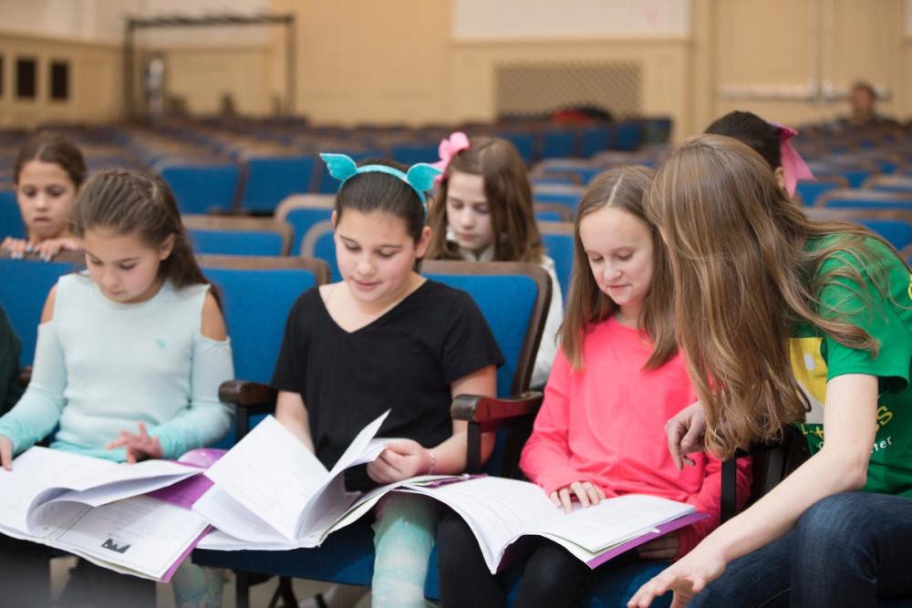 school kids sitting reading play scripts