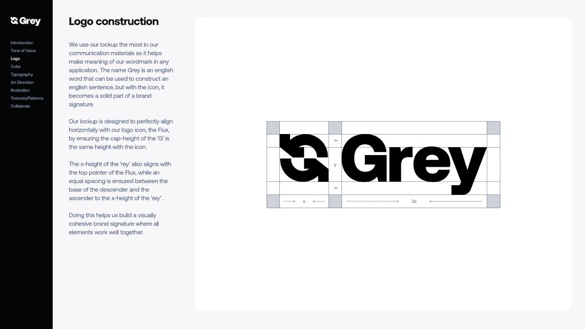 Excerpt from the Grey Brand Guideline//Logo construction Page