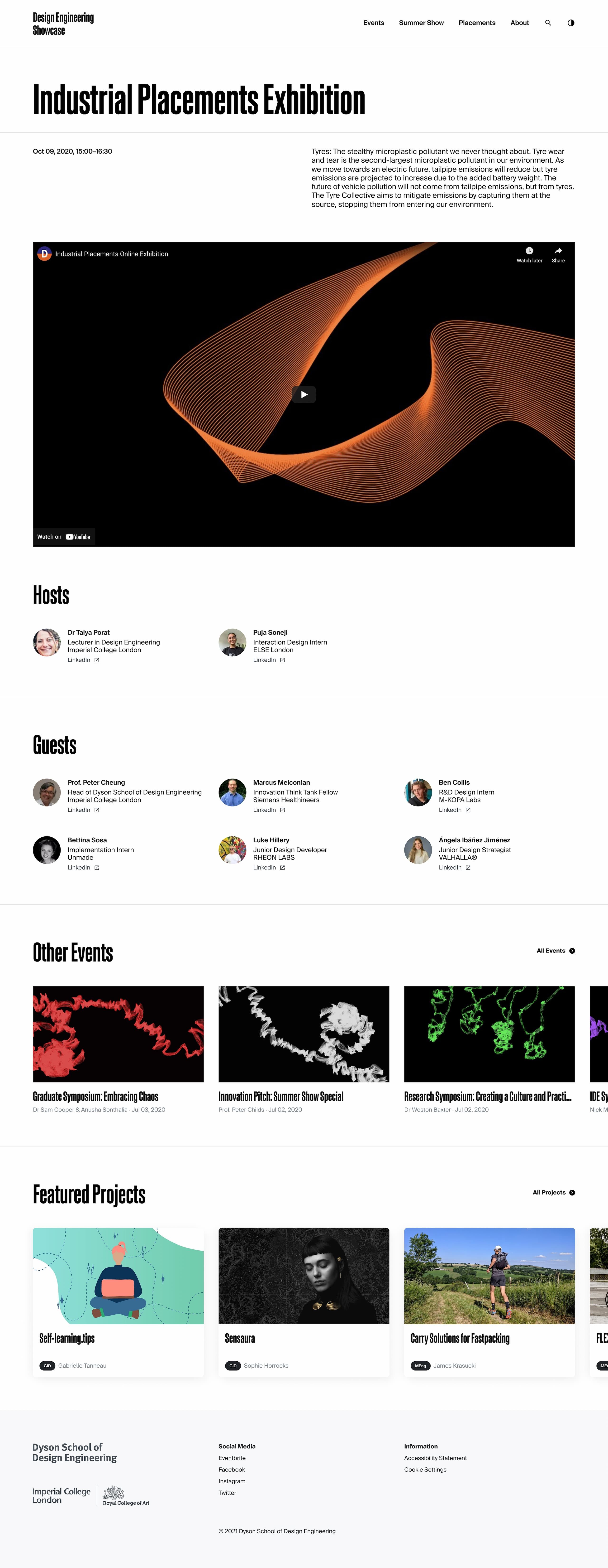 A single event page from Imperial College London's Design Engineering Showcase website.